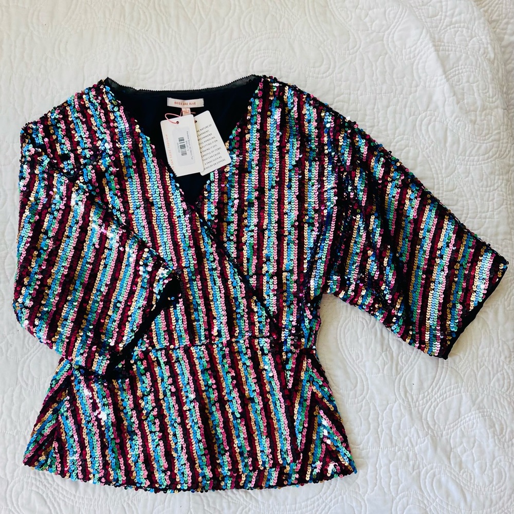 NWT Skies Are Blue RAINBOW SEQUIN TOP Size S